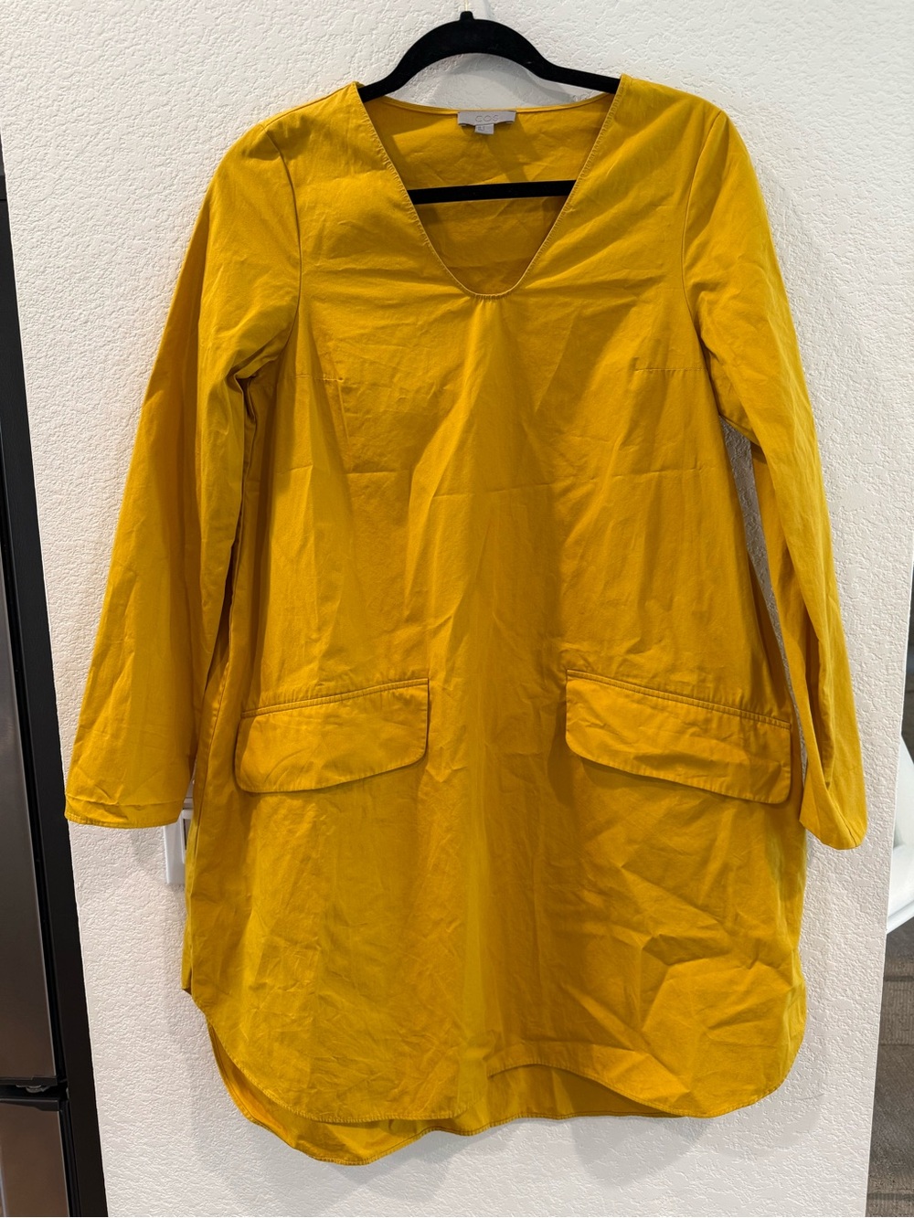 COS Mustard Yellow Long-Sleeve V-Neck Pocket Dress